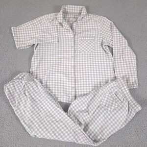 Fat Face Pajama Set Womens 10 White Gray Check Adjustable Cuff Pants Sleep Cozy